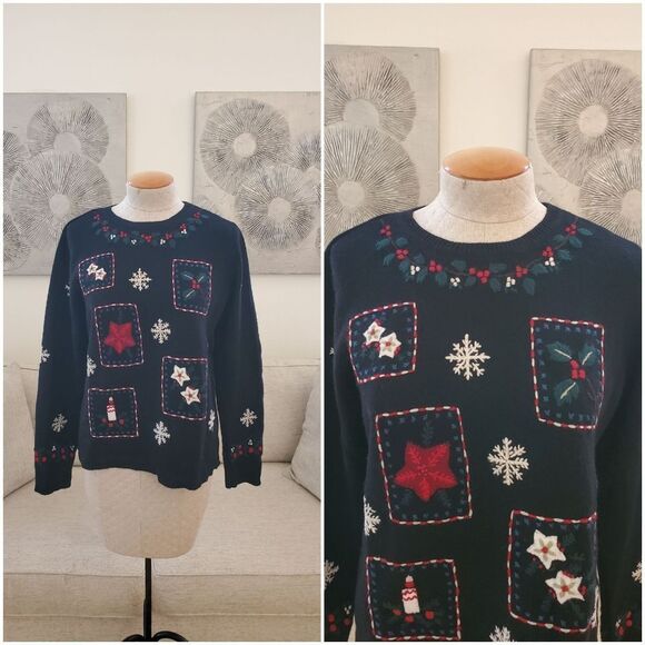 Charter Club  Embroidered Decorations Holiday Christmas Sweater Size M - Picture 1 of 10